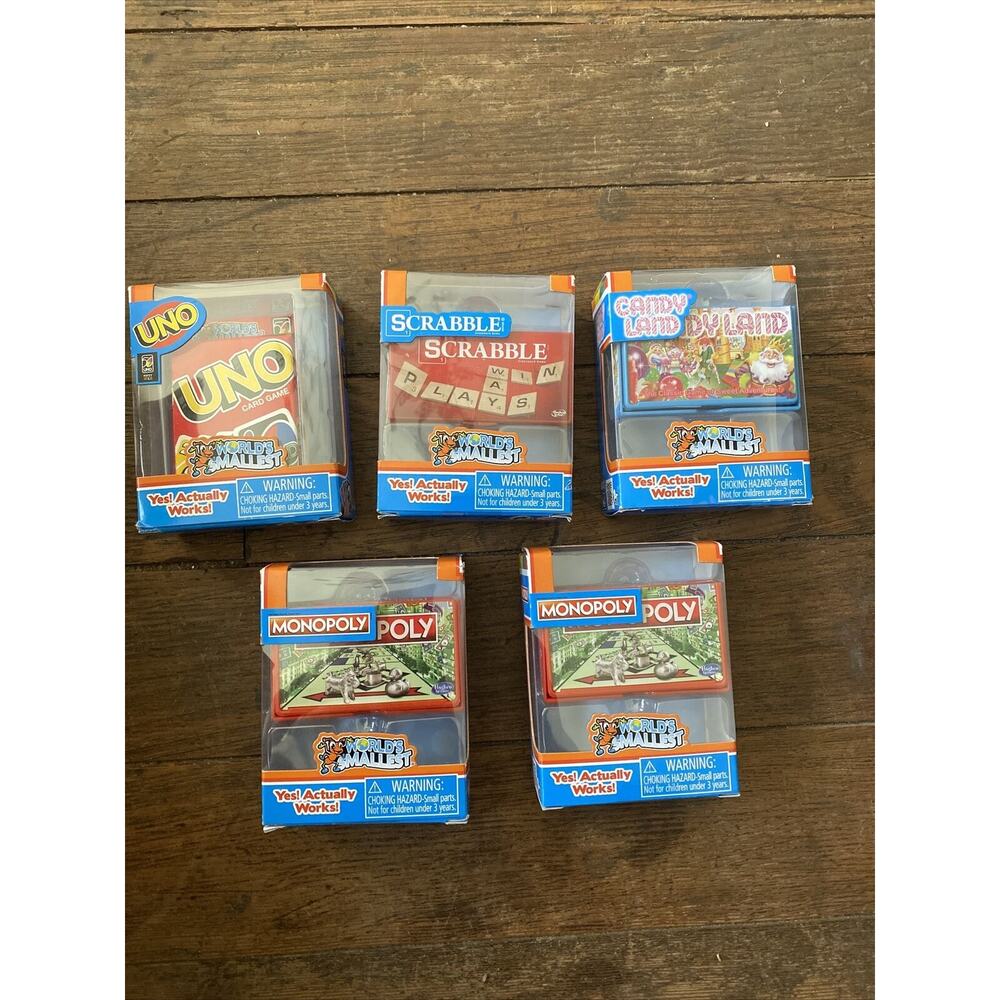 5 Total World's Smallest Toys Monopoly, Uno, Scrabble, Candy Land￼ Board Games